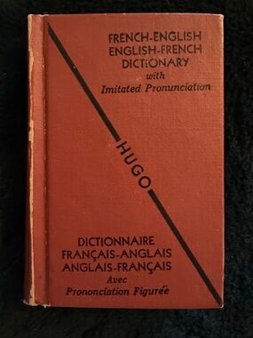 Antique 1929 HUGO Red French-English Miniature Dictionary - 3” x 4.5”